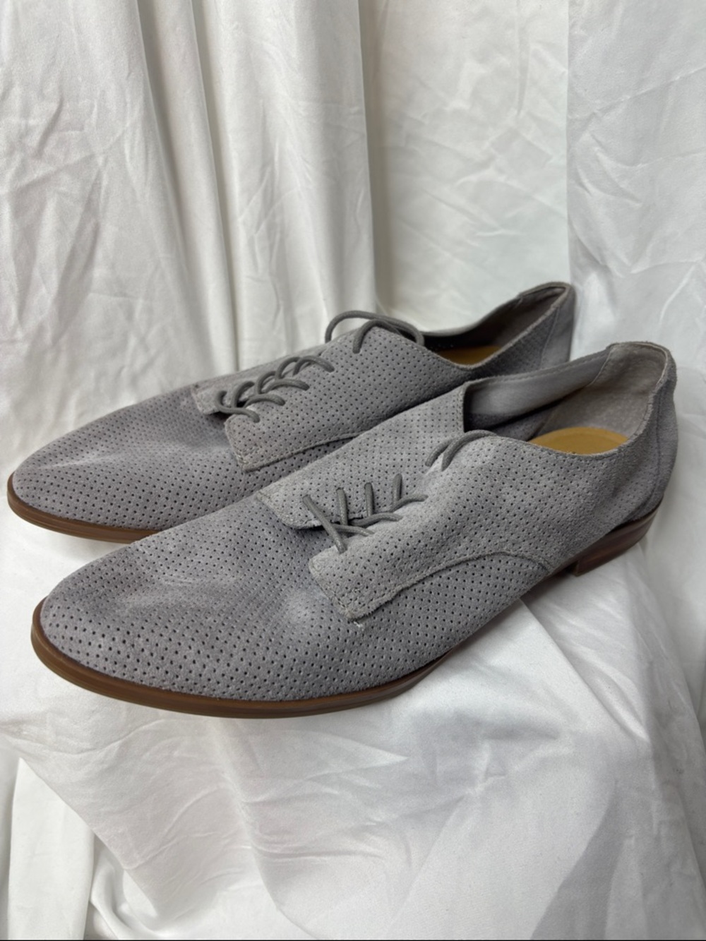 Crown Vintage Light Gray Perforated Suede Lace-Up Flats
